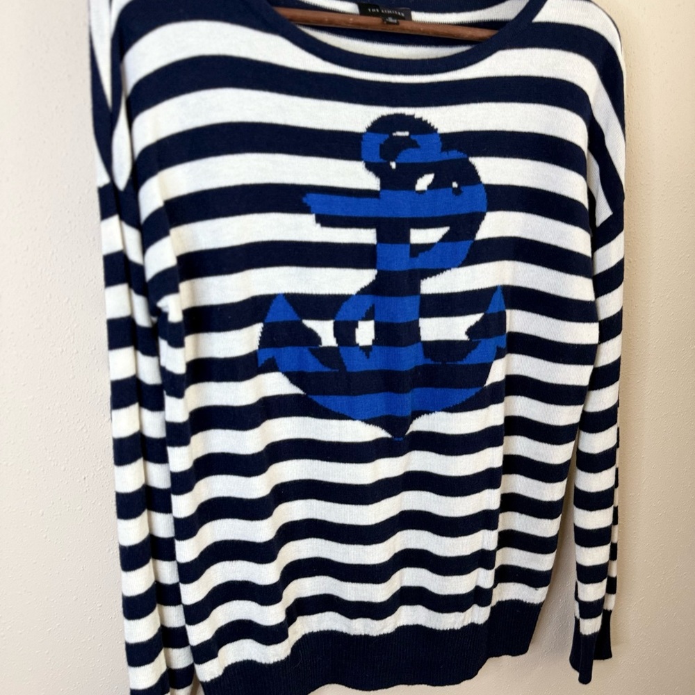 The Limited Navy Ivory Striped Anchor Nautical Sweater Women’s M